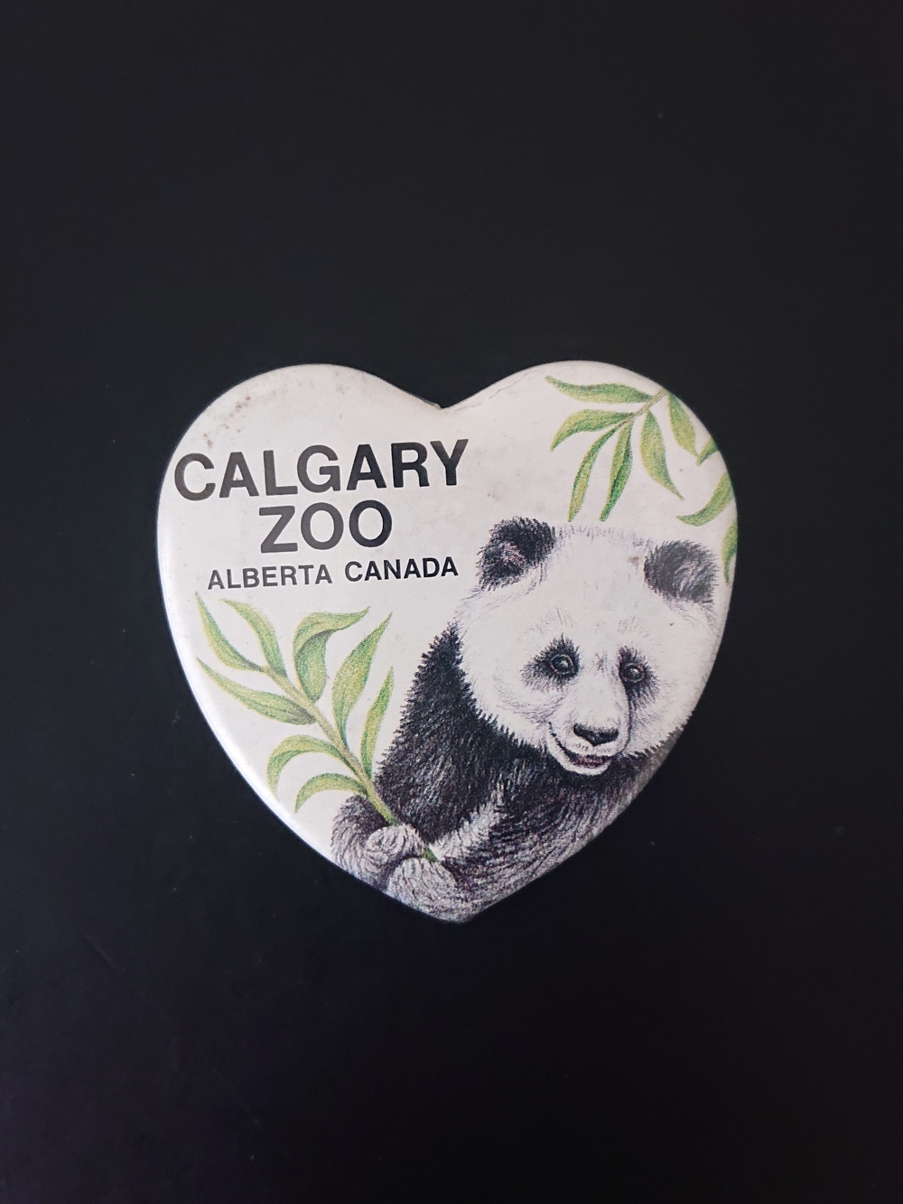 Vintage 2" Heart Pin Button - Calgary Zoo, Alberta Canada - Panda Bamboo